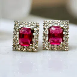 The Pari Rhodium-Plated American Diamond-Studded Stud Earrings-image-84