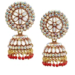 Shining Jewel - By Shivansh Gold-Plated Cubic Zirconia Studded Contemporary Jhumkas-image-88