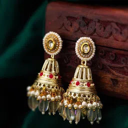 aadita Gold-Plated Stone-Studded & Beaded Contemporary Jhumkas-image-87