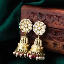 aadita Gold-Plated Stone-Studded & Beaded Contemporary Jhumkas-34