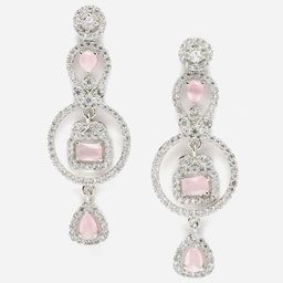 DressBerry Silver Toned American Diamond Rhodium Plated Drop Earrings-56