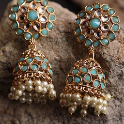 Jazz and Sizzle Gold-Plated Kundan Dome Shaped Jhumkas Earrings-image-67