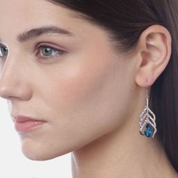 DIVASTRI Silver-Plated Artificial Stones Studded Contemporary Drop Earrings-50