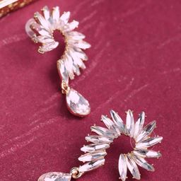 DIVASTRI Gold Plated Artificial Stones Studded Contemporary Drop Earrings-16