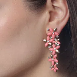 DIVASTRI Rose Gold-Plated Artificial Stones Leaf Shaped Drop Earrings-22