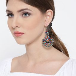 DIVASTRI Silver-Plated Artificial Beaded Oxidised Crescent Shaped Chandbalis-1