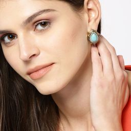 DIVASTRI Gold-Plated Artificial Stone Studded Leaf Shaped Drop Earrings-12