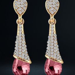 DIVASTRI Gold-Plated Artificial Stones Studded Teardrop Shaped Drop Earrings-14