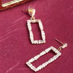 DIVASTRI Gold-Plated Artificial Stones Studed Square Drop Earrings-16
