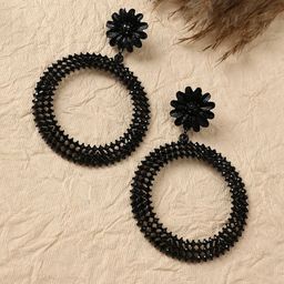 SOHI Copper-Plated Stone-Studded Circular Drop Earrings-16