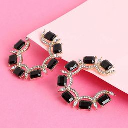 SOHI Black & White Gold Plated Circular Studs Earrings-10