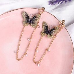 SOHI Gold Plated Contemporary Stone Studded Drop Earrings-37
