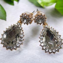 Jolly Faces Gold-Plated Artificial Stones Studded Teardrop Shaped Drop Earrings-1