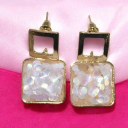 Jolly Faces Gold-Plated Artificial Stones Studded Sqaure Shaped Drop Earrings-image-47