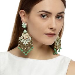 Zaveri Pearls Women Gold-Toned & Sea Green Contemporary Drop Earrings-image-25