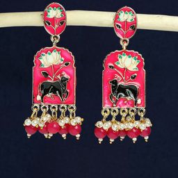OOMPH Beaded Enamelled Contemporary Drop Earrings-4