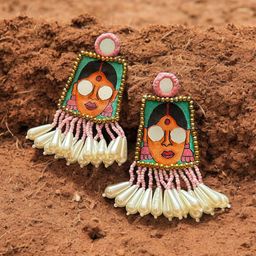 JEWELWATI Womaniya Beaded Contemporary Tasselled Drop Earrings-image-12