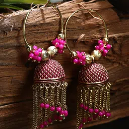 ANIKAS CREATION Gold Plated Dome Shaped Jhumkas Earrings-image-64
