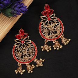ANIKAS CREATION Gold Plated Contemporary Stone Studded Drop Earrings-38