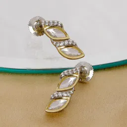 Ruby Raang Silver-Plated Contemporary Kundan Drop Earrings-image-7