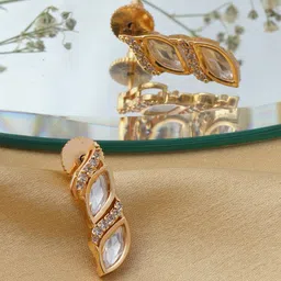 Ruby Raang Gold-Plated Kundan Studded Contemporary Drop Earrings-image-31