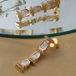 Ruby Raang Gold-Plated Kundan Studded Contemporary Drop Earrings-image-29