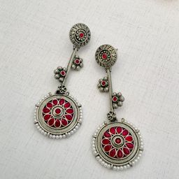 ABDESIGNS Silver Plated Artificial Stones and Beads Greman Silver Drop Earrings-picture-17