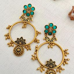 ABDESIGNS Gold-Plated Stones Studded & Beaded Circular Drop Earrings-9