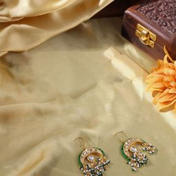 DUGRISTYLE Gold-Plated Kundan Studded & Beaded Classic Drop Earrings-7