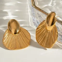 PUTSTYLE Gold-Plated Stainless Steel Contemporary Fish Tail Ribbed Drop Earrings-image-21