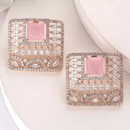 KARATCART Rose Gold Plated American Diamond Studded Contemporary Drop Earrings-image-33