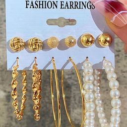 KARATCART Set of 6 Gold-Plated Contemporary Beaded Hoop & Studs Earrings-8