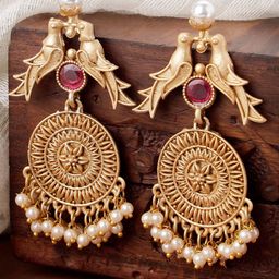 KARATCART Gold Plated Artificial Stones Studded Contemporary Drop Earrings-48