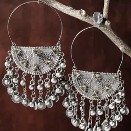 KARATCART Silver Plated Contemporary Drop Earrings-11