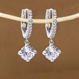 OOMPH Silver Plated Circular Cubic Zirconia Drop Earrings-36
