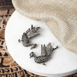 TEEJH Silver-Toned Peacock Oxidised Contemporary Ear Cuff Earrings-47