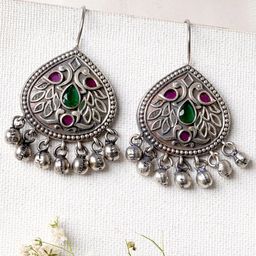 TEEJH Silver-Plated Contemporary Drop Earrings-39