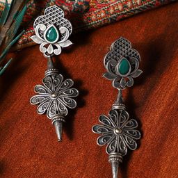 VENI Silver Toned Contemporary Stone Studded Drop Earrings-42