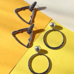 SOHI Set Of 2 Silver-Plated Contemporary Drop Earrings-10