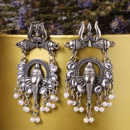 VENI Women Silver-Plated Oxidised Contemporary Drop Earrings-40