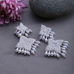 SOHI White Contemporary Drop Earrings-24