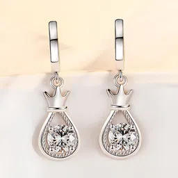 MYKI Silver-Plated CZ Studded Contemporary Drop Earrings-57