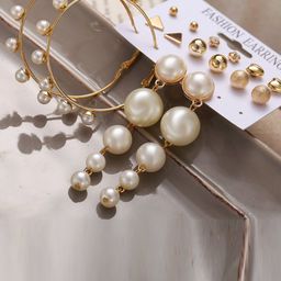 Jewels Galaxy Set Of 8 White & Gold-Plated Contemporary Drop Earrings-56