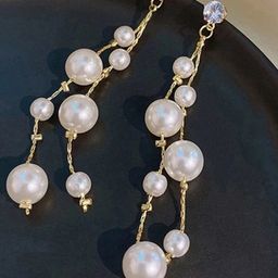 Jewels Galaxy Gold-Plated Contemporary Pearls Dropped Earrings-image-12