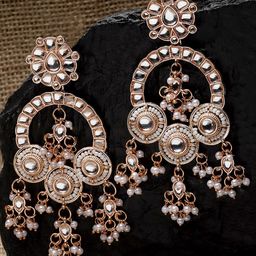 KARATCART Rose Gold Plated Contemporary Kundan Studded Drop Earrings-51