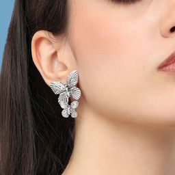 SOHI Silver-Plated Contemporary Drop Earrings-4