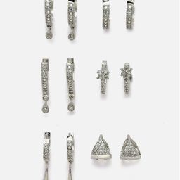 Aazeen Set Of 6 Rhodium-Plated Contemporary Drop Earrings-5
