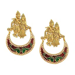 Crunchy Fashion Gold Plated Radha Krishna Drop Earrings-image-28