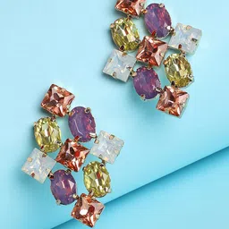 SOHI Gold-Plated & Purple Stones Studs Earrings-20