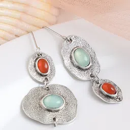 SOHI Blue & Red Contemporary Silver Plated Drop Earrings-image-36